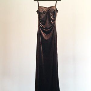Brown Velvet Floor Length Dress Strappy Back Large